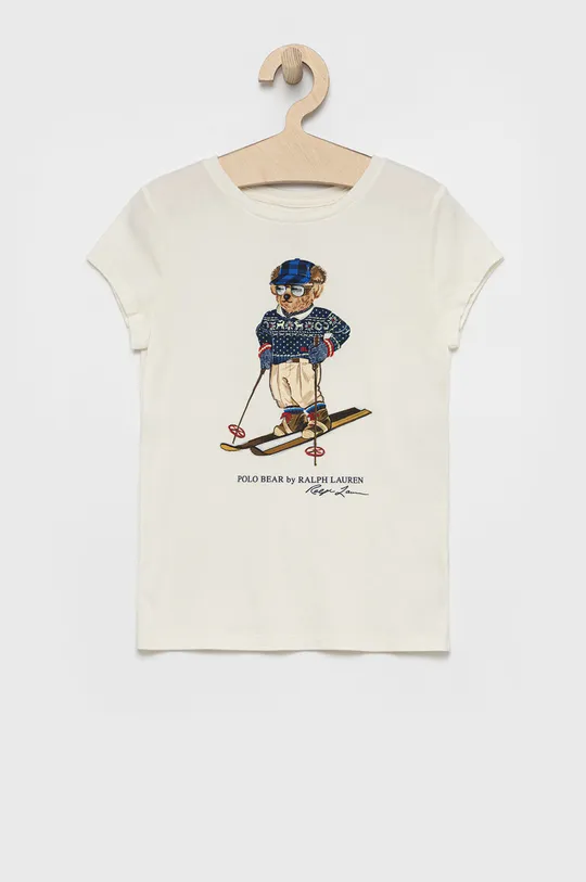 бежевый Детская хлопковая футболка Polo Ralph Lauren Для девочек