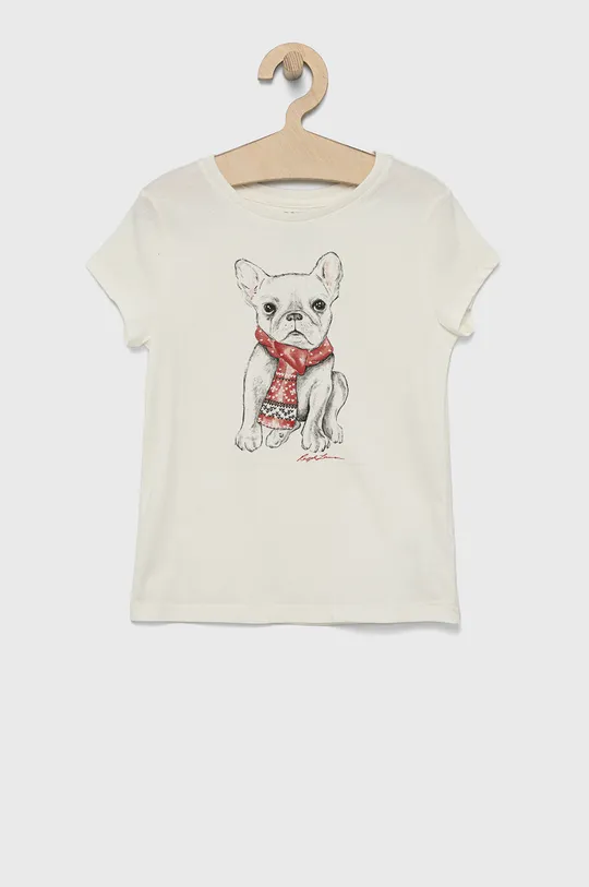 beżowy Polo Ralph Lauren T-shirt bawełniany dziecięcy 313853363001 Dziewczęcy
