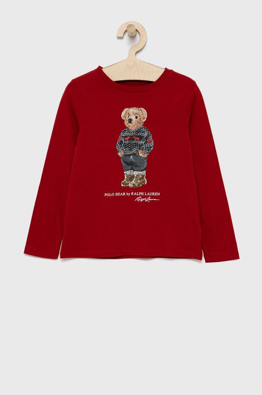 czerwony Polo Ralph Lauren Longsleeve bawełniany dziecięcy Dziewczęcy
