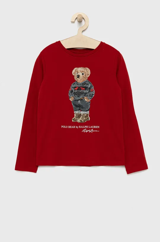 красный Хлопковый детский лонгслив Polo Ralph Lauren Для девочек