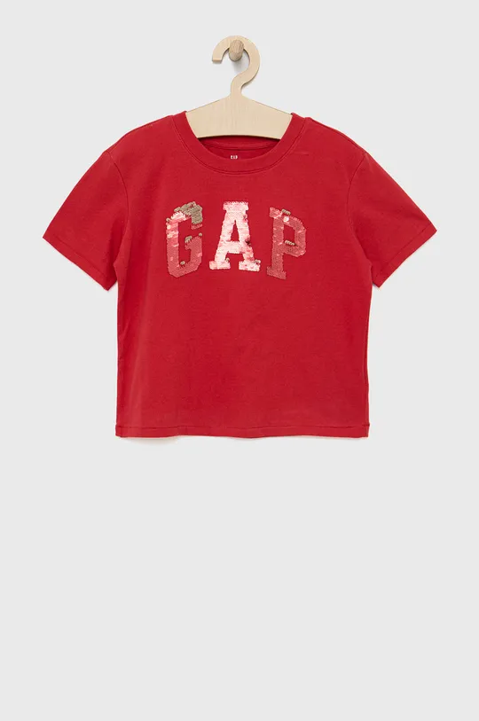 czerwony GAP t-shirt bawełniany dziecięcy Dziewczęcy