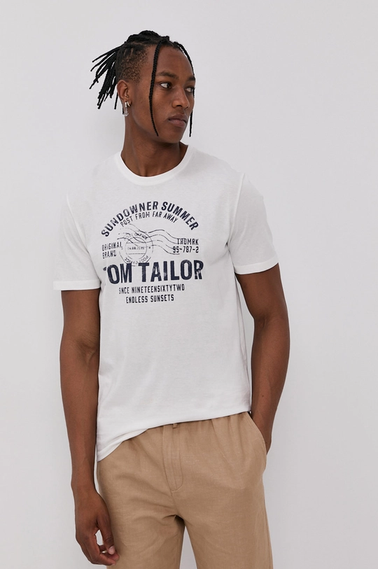 biały Tom Tailor T-shirt bawełniany Męski