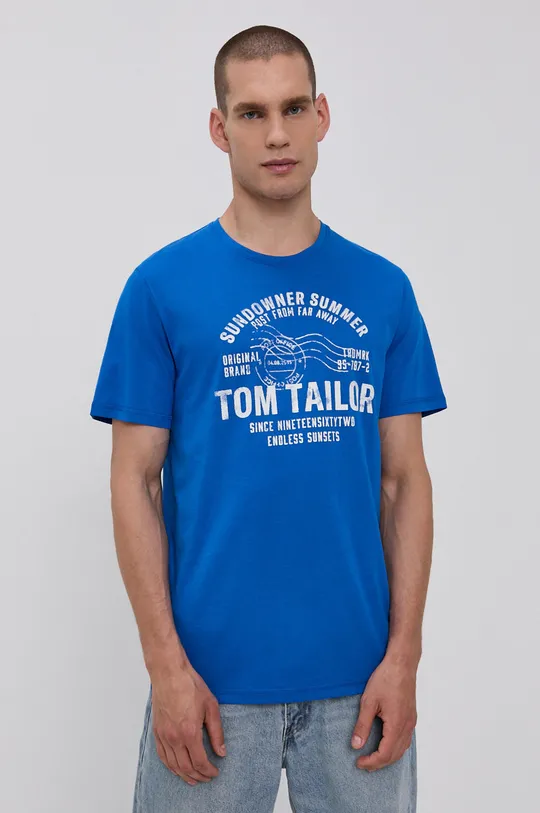 голубой Хлопковая футболка Tom Tailor Мужской