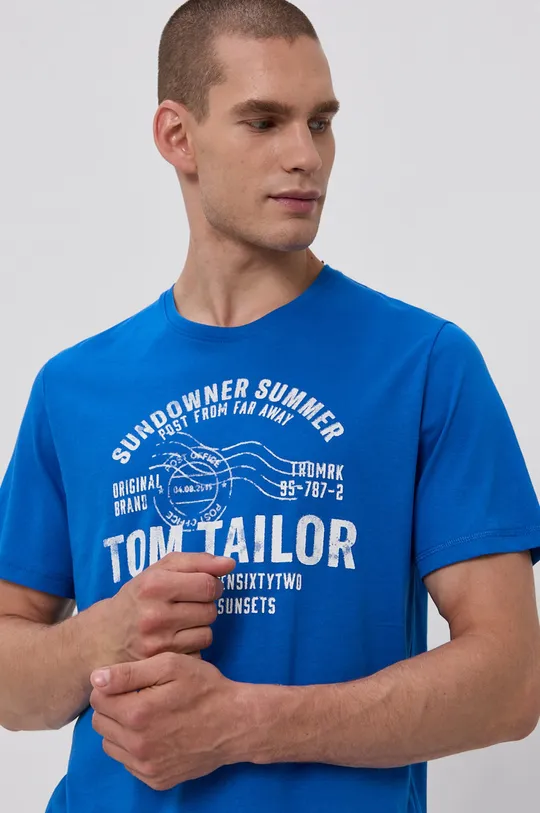 голубой Хлопковая футболка Tom Tailor