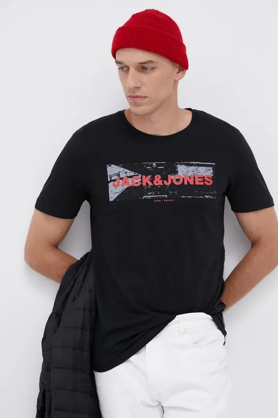 czarny Jack & Jones - T-shirt bawełniany Męski