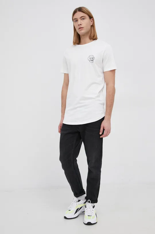 Βαμβακερό μπλουζάκι Jack & Jones λευκό