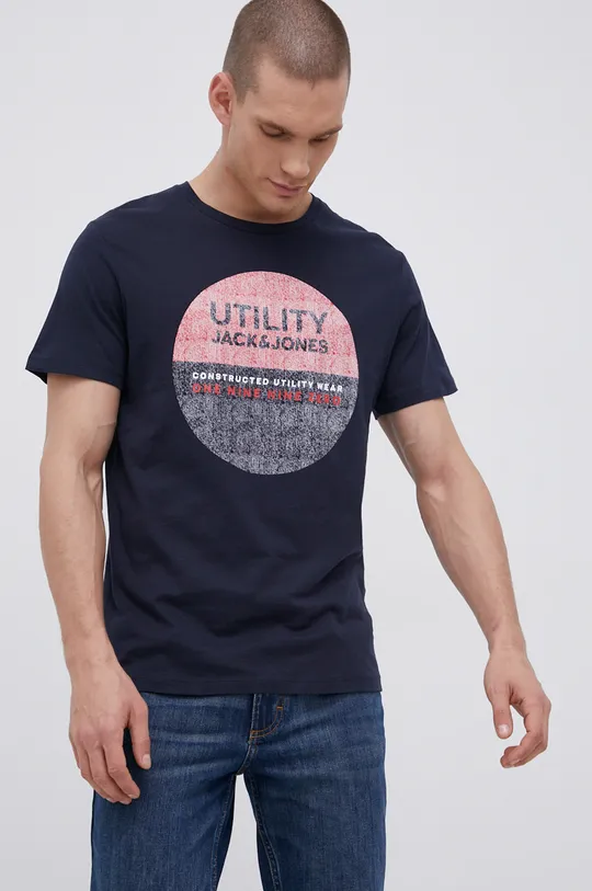 granatowy Jack & Jones T-shirt bawełniany