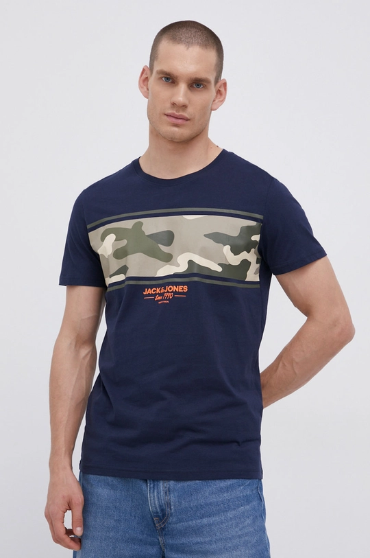 granatowy Jack & Jones T-shirt bawełniany Męski