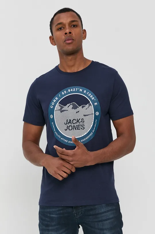 granatowy Jack & Jones T-shirt bawełniany Męski