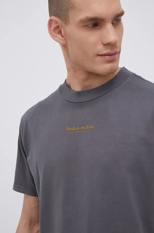 γκρί Βαμβακερό μπλουζάκι Premium by Jack&Jones Ανδρικά