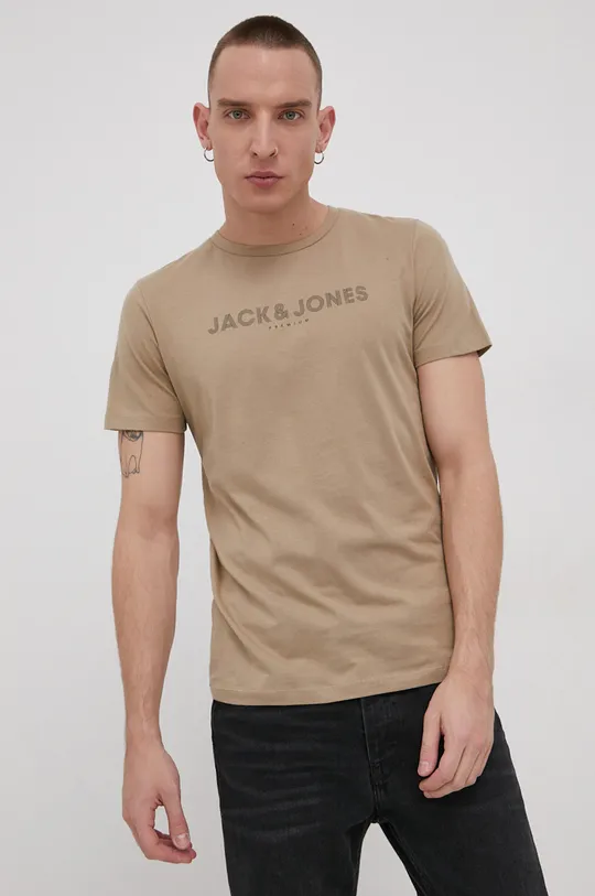 γκρί Βαμβακερό μπλουζάκι Premium by Jack&Jones Ανδρικά