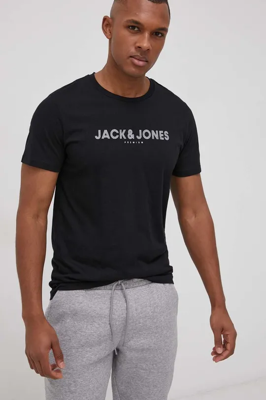 μαύρο Βαμβακερό μπλουζάκι Premium by Jack&Jones Ανδρικά