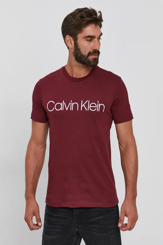 bordowy Calvin Klein T-shirt bawełniany Męski