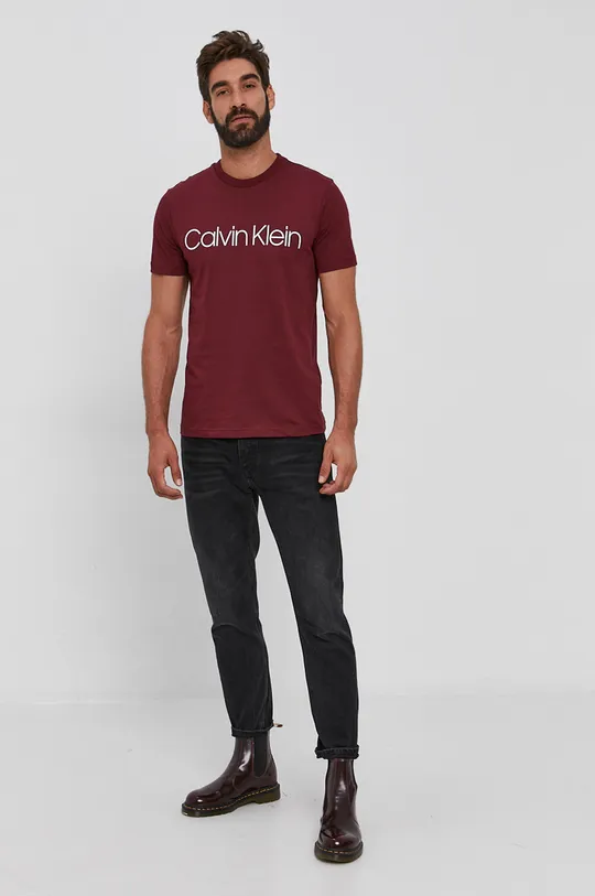 Calvin Klein T-shirt bawełniany bordowy
