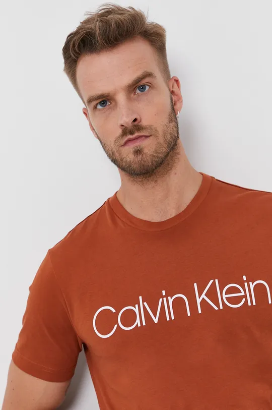brązowy Calvin Klein T-shirt bawełniany