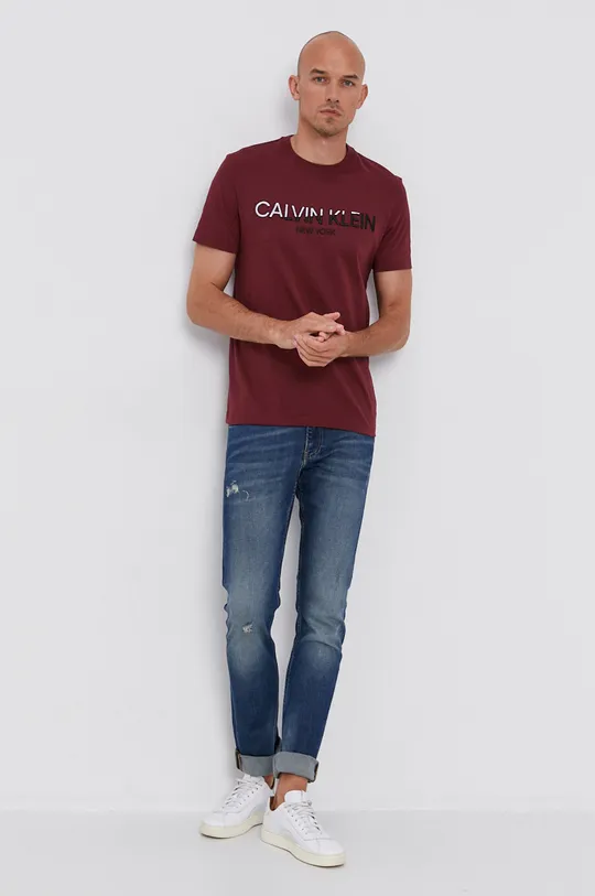 Calvin Klein T-shirt bawełniany bordowy