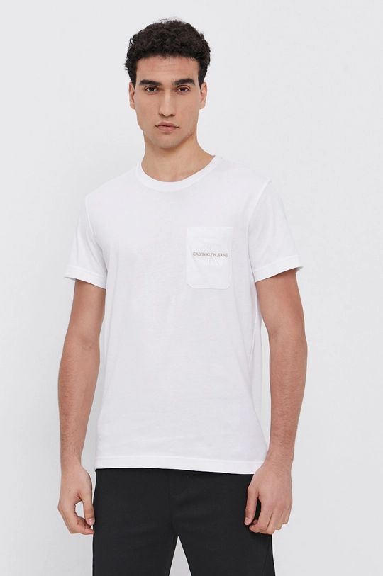 biały Calvin Klein Jeans T-shirt bawełniany J30J319098.4890 Męski