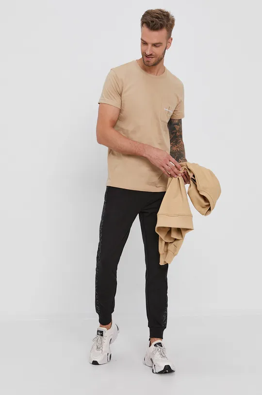 béžová Calvin Klein Jeans - Bavlnené tričko Pánsky