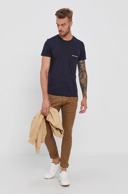 granatowy Calvin Klein Jeans T-shirt bawełniany J30J319098.4890 Męski