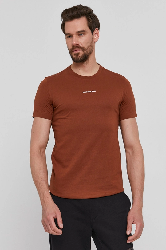 brązowy Calvin Klein Jeans T-shirt J30J318067.4890 Męski