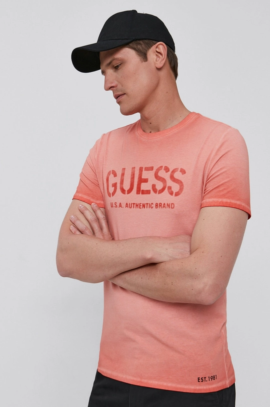 różowy Guess T-shirt Męski