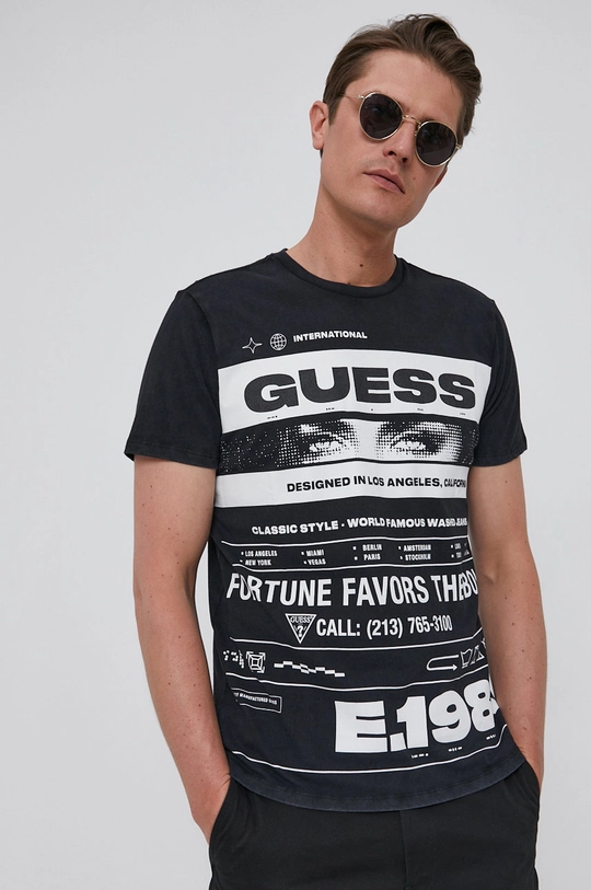 czarny Guess T-shirt Męski