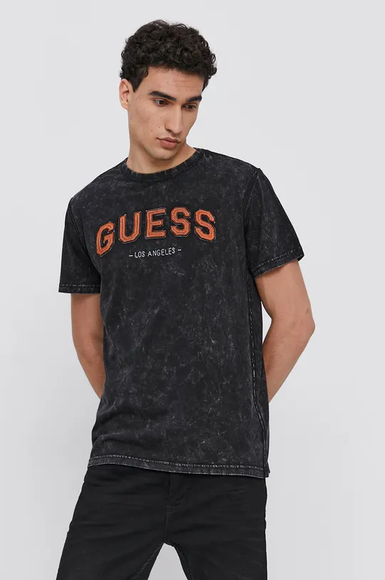 czarny Guess T-shirt bawełniany Męski