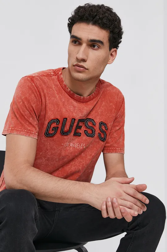 pomarańczowy Guess T-shirt bawełniany Męski