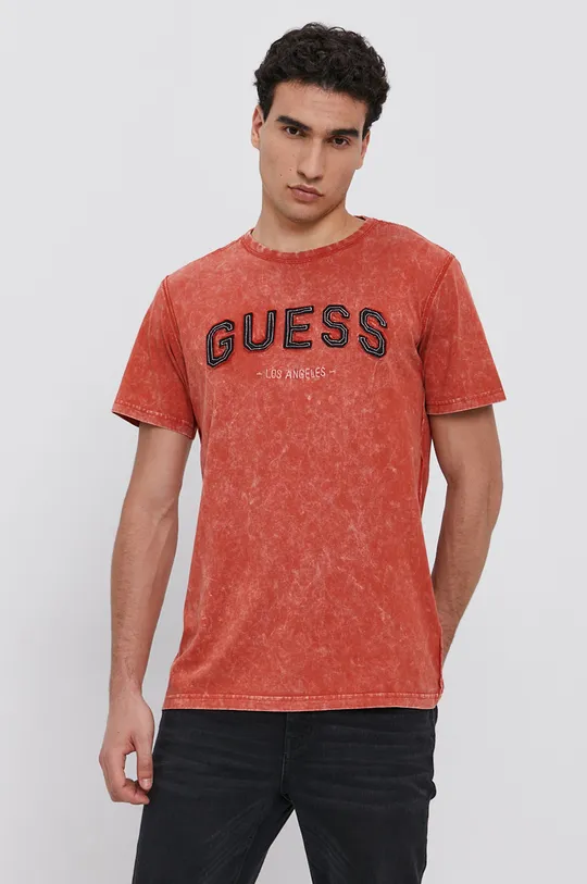oranžová Bavlnené tričko Guess