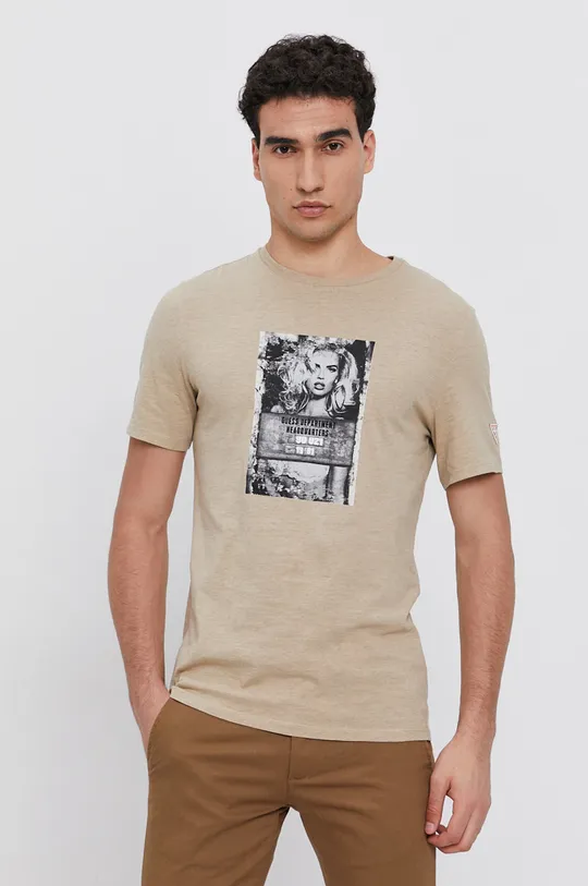 beżowy Guess T-shirt bawełniany Męski