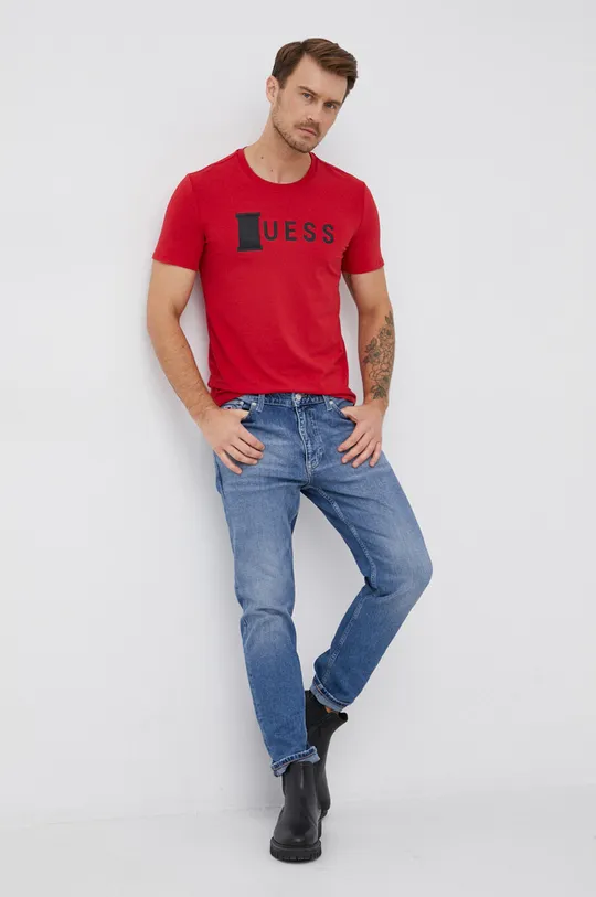 czerwony Guess T-shirt Męski