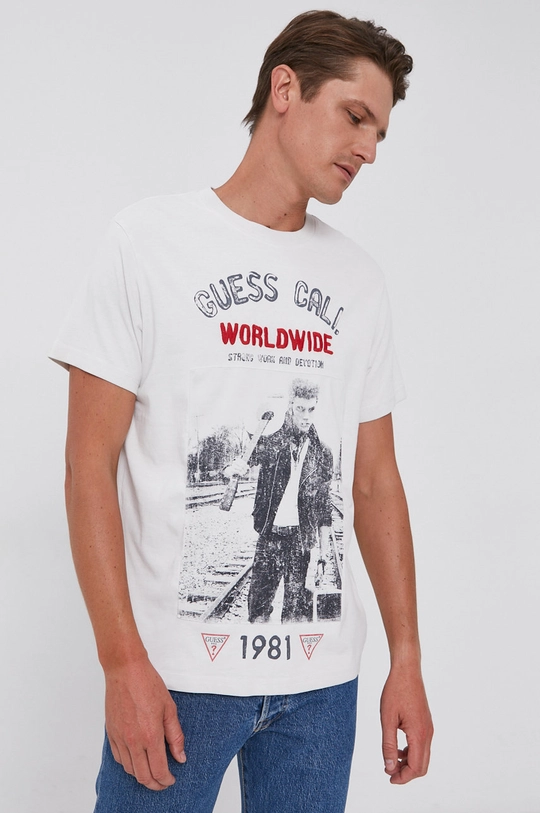 biały Guess T-shirt bawełniany