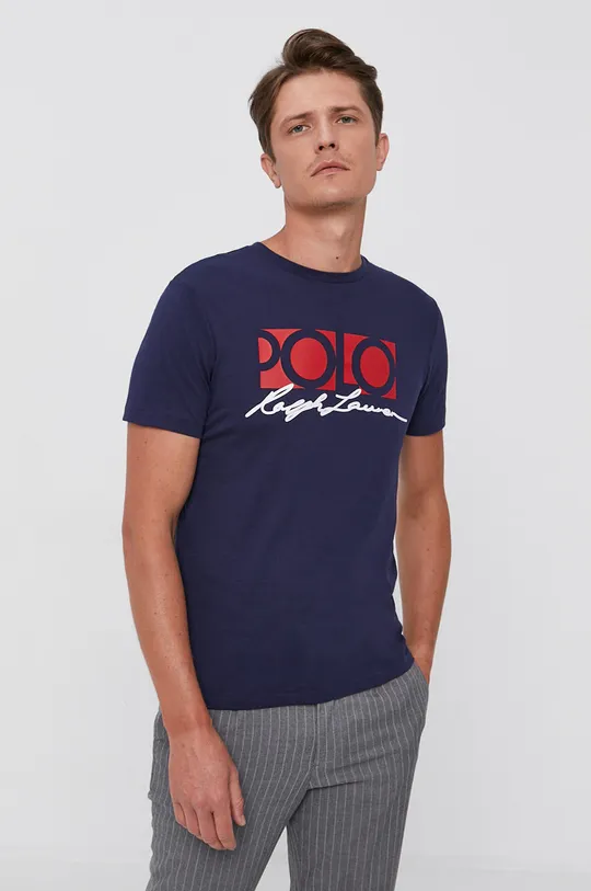 granatowy Polo Ralph Lauren T-shirt bawełniany 710843376004 Męski