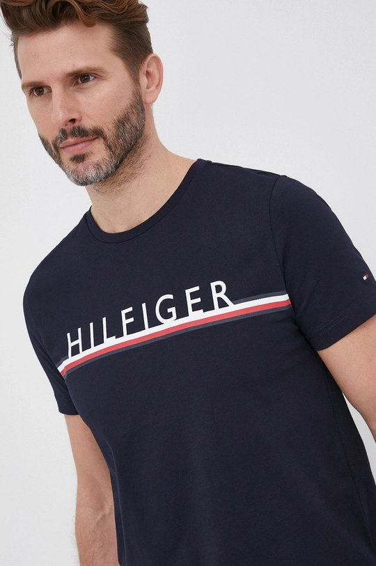 tmavomodrá Bavlnené tričko Tommy Hilfiger Pánsky