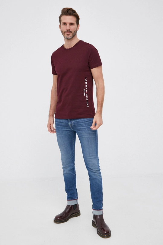 Tommy Hilfiger T-shirt bawełniany bordowy