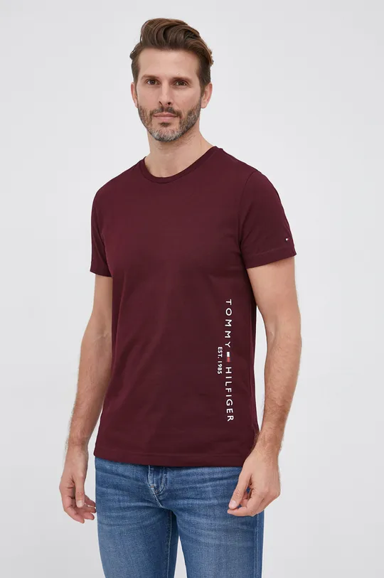 bordowy Tommy Hilfiger T-shirt bawełniany