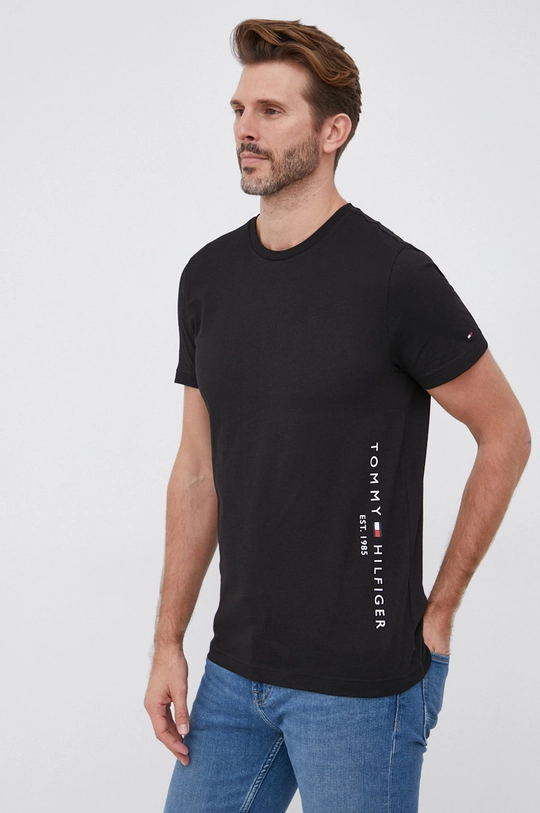 czarny Tommy Hilfiger T-shirt bawełniany Męski