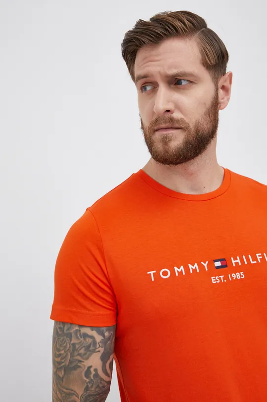 pomarańczowy Tommy Hilfiger T-shirt bawełniany