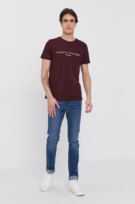 Tommy Hilfiger T-shirt bawełniany bordowy