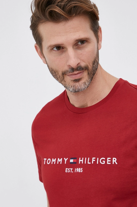 bordowy Tommy Hilfiger T-shirt bawełniany