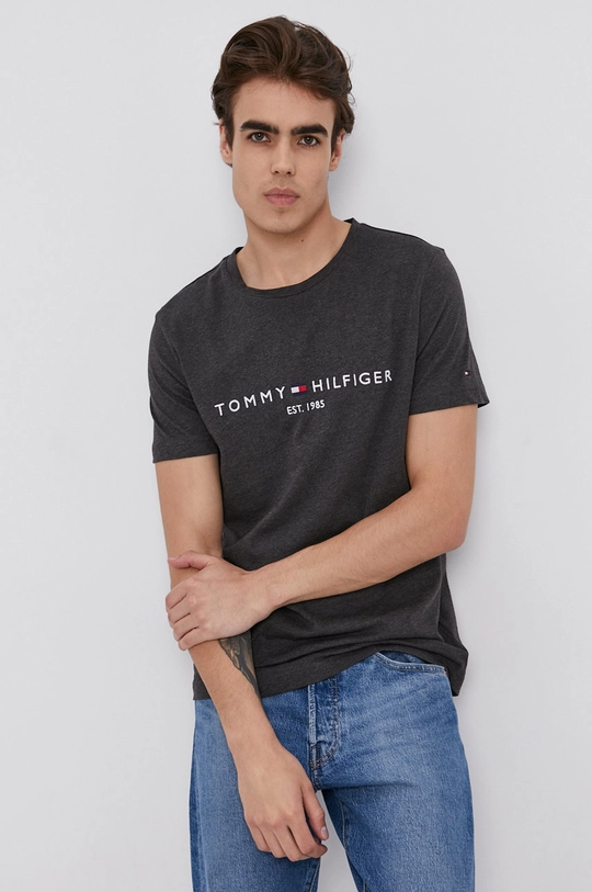 szary Tommy Hilfiger T-shirt bawełniany Męski