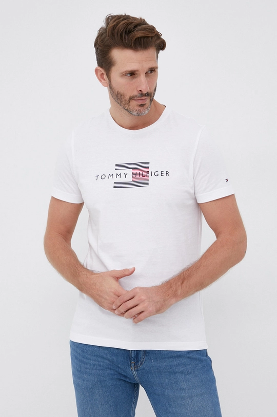 biały Tommy Hilfiger T-shirt bawełniany Męski