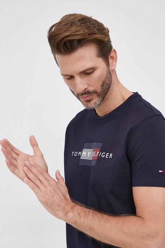 granatowy Tommy Hilfiger T-shirt bawełniany