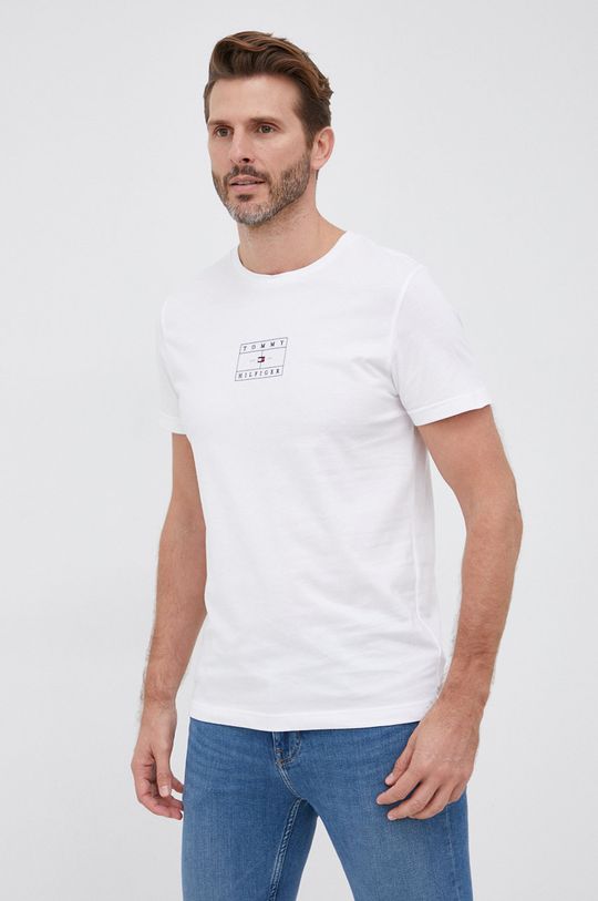 biały Tommy Hilfiger T-shirt bawełniany Męski