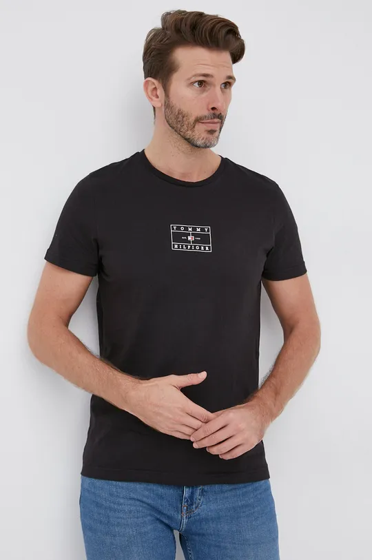 чёрный Хлопковая футболка Tommy Hilfiger Мужской