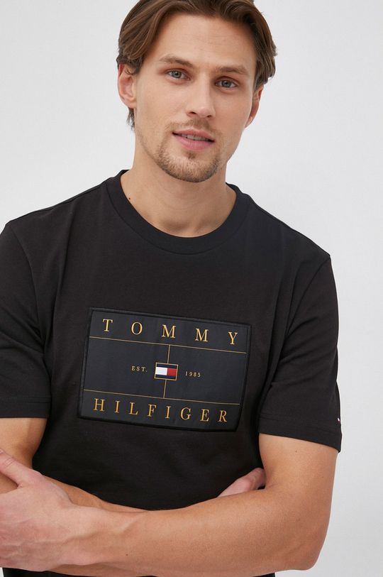czarny Tommy Hilfiger T-shirt bawełniany Męski