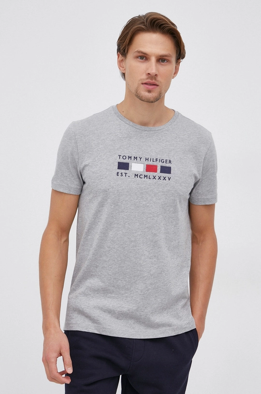 szary Tommy Hilfiger T-shirt bawełniany Męski