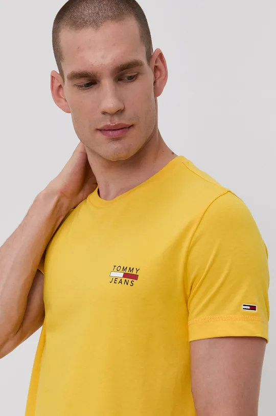 żółty Tommy Jeans T-shirt bawełniany DM0DM10099.4890 Męski