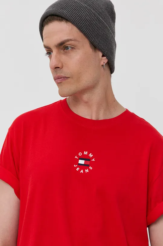 červená Bavlnené tričko Tommy Jeans Pánsky