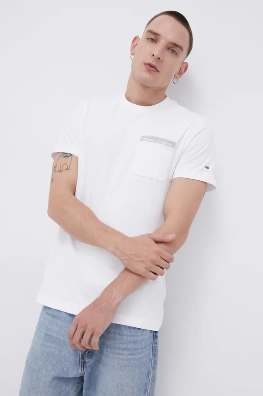 biały Tommy Jeans T-shirt bawełniany DM0DM11441.4890 Męski